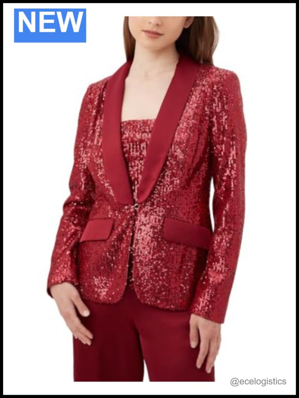 Satin Shawl Collar Sequin Blazer Classic Fit Hook Closure Long Sleeve